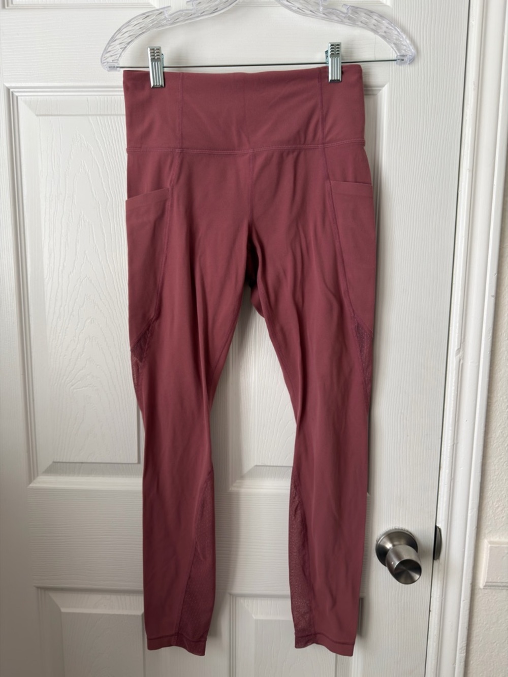 Athleta Contender 7/8 Leggings Small Mauve Mesh Panel Pocket High Rise